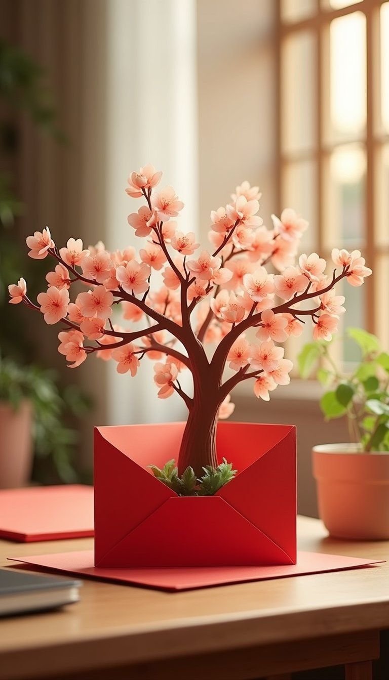 Pop-Up Peach Blossom Envelope Surprise Card