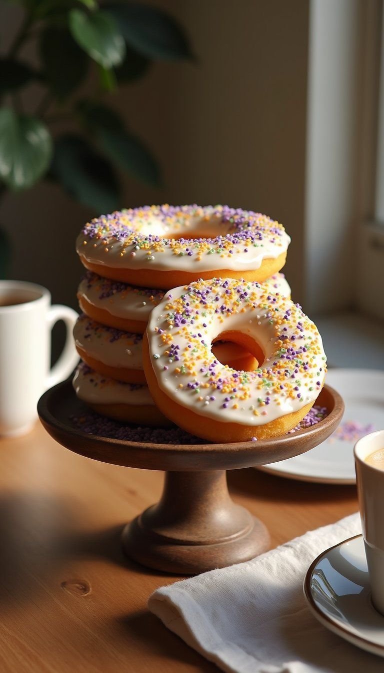 King Cake Donuts With Festive Colored Sugar