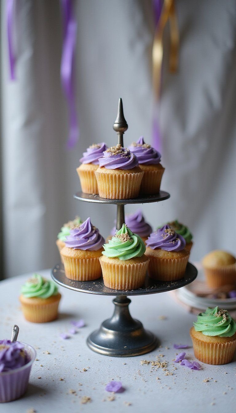 Colorful Mardi Gras Cupcake Tower For Dessert Table