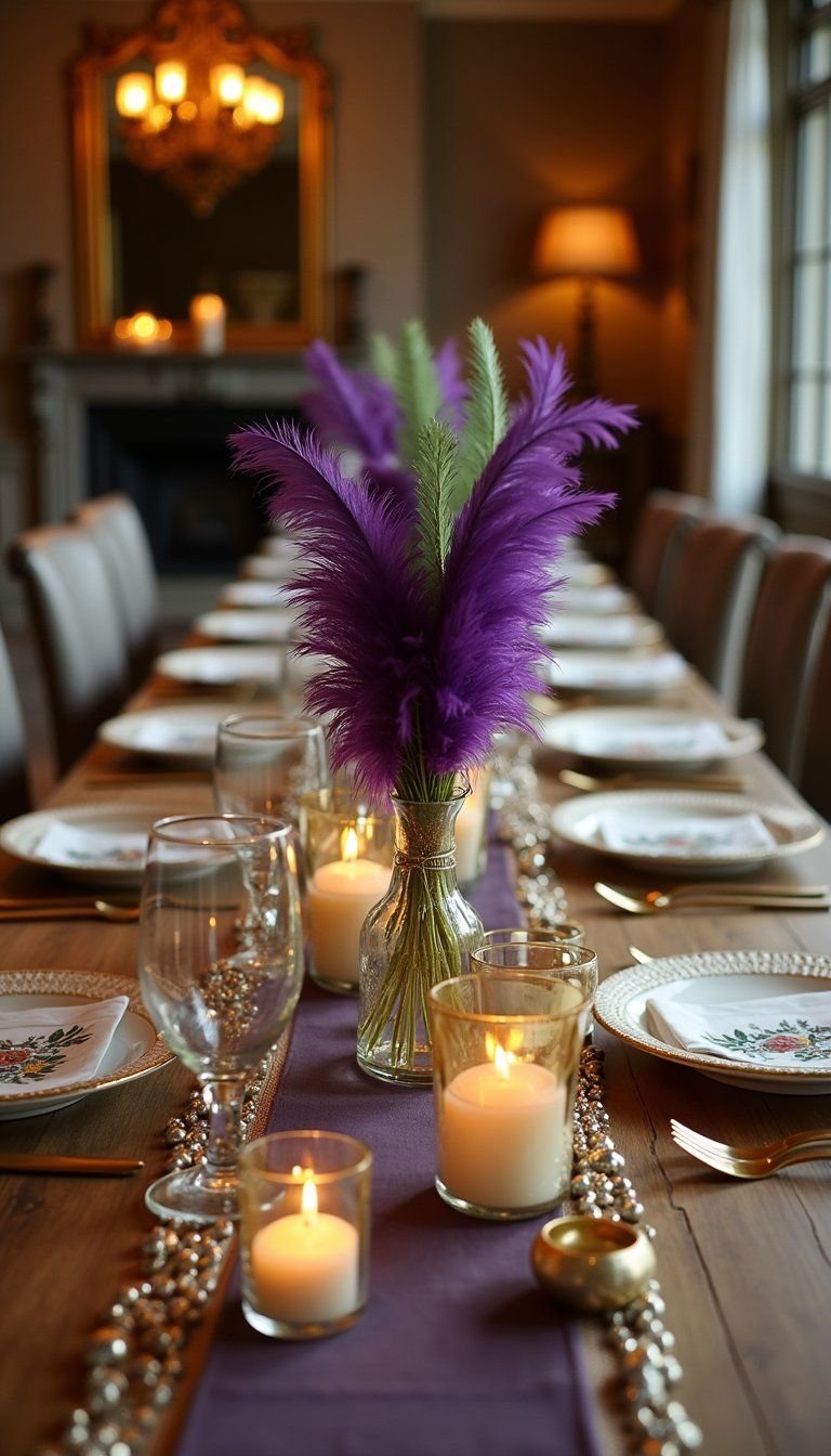 Feather And Fringe Centerpieces For Long Tables