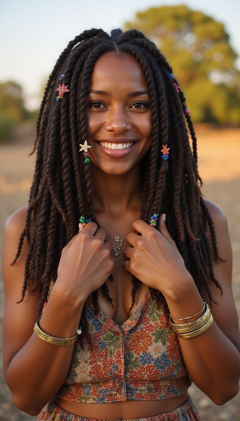 Boho Marley Twists With Colorful Beads And Cuffs