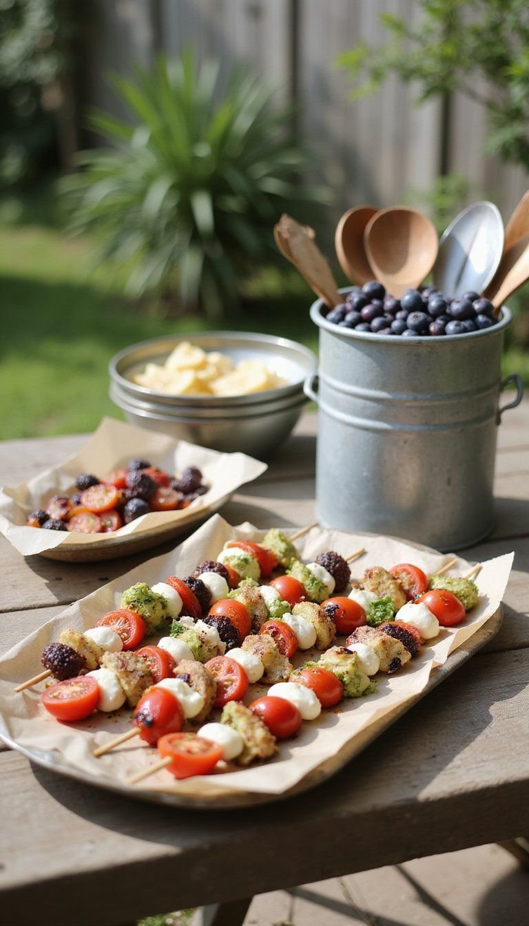 Backyard Grilling Station With Themed Skewers