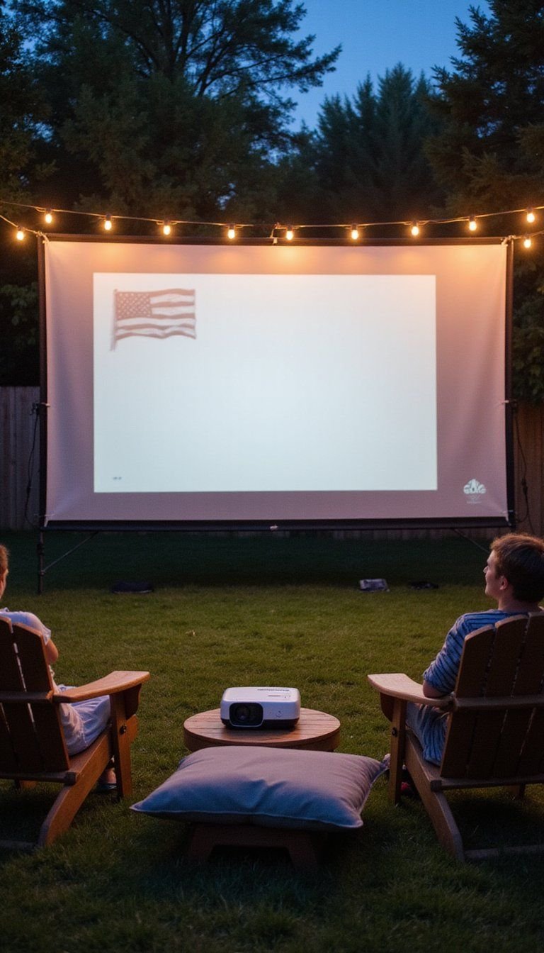 Outdoor Movie Night With Flag Projector Accent