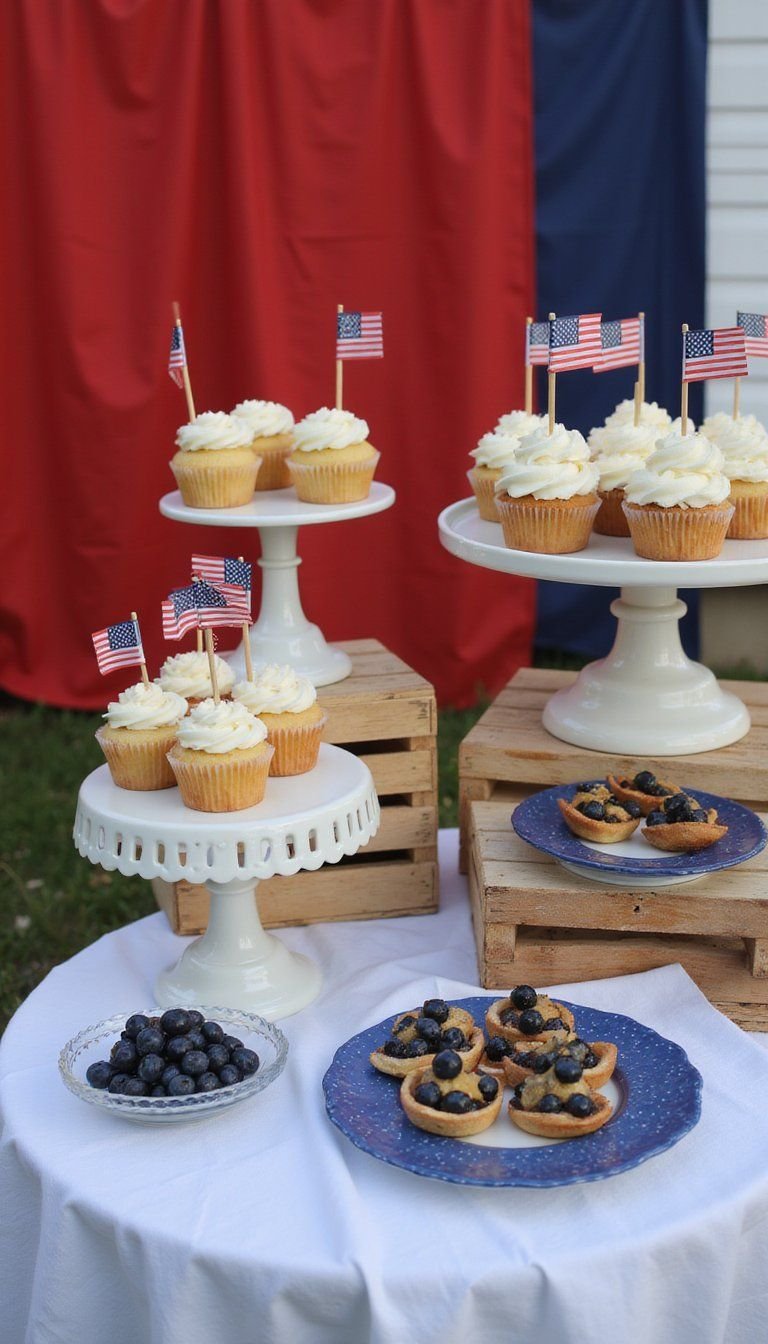 Patriotic Dessert Table With Cupcake Flags