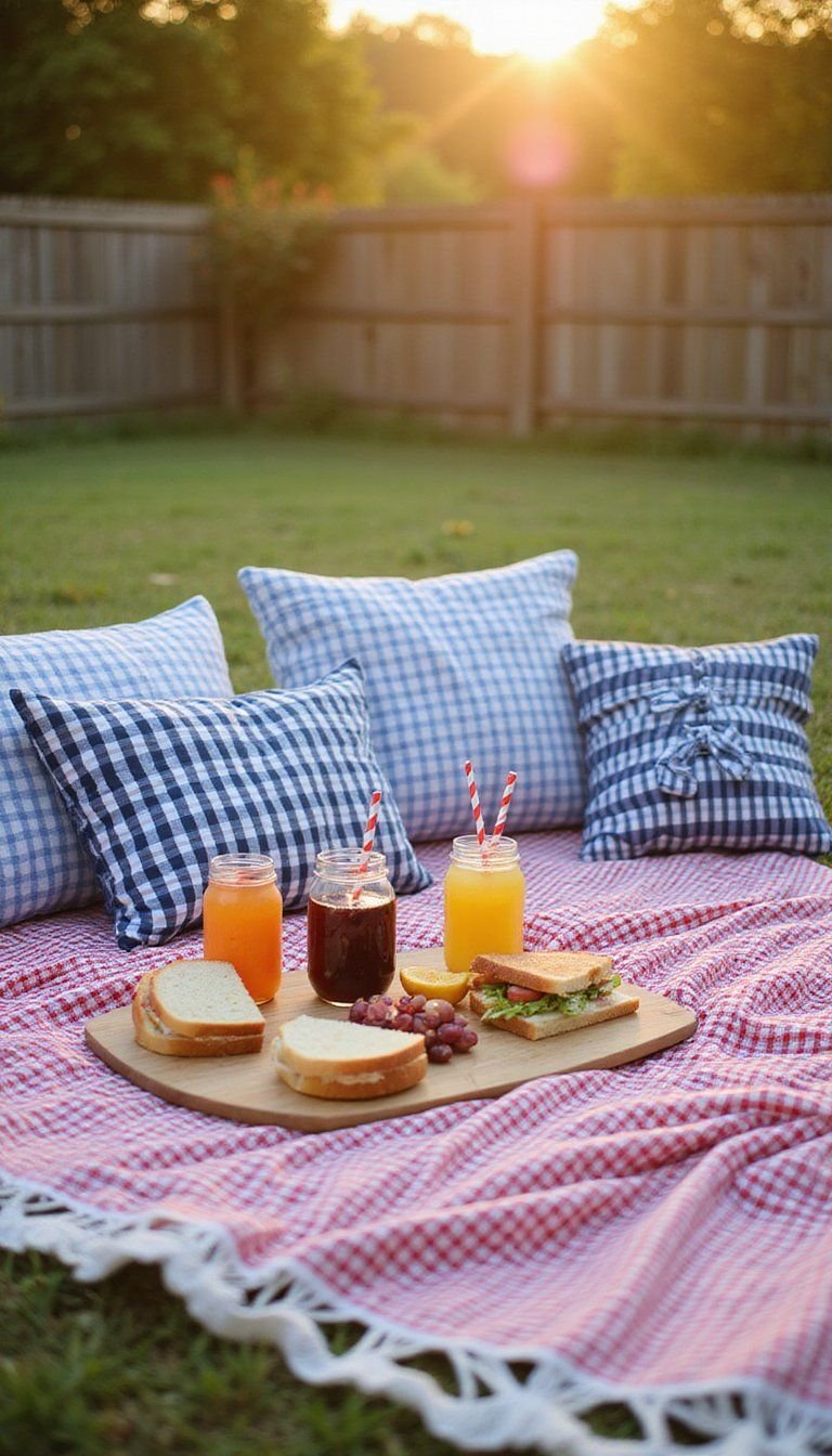Red White And Blue Picnic Blanket Setup