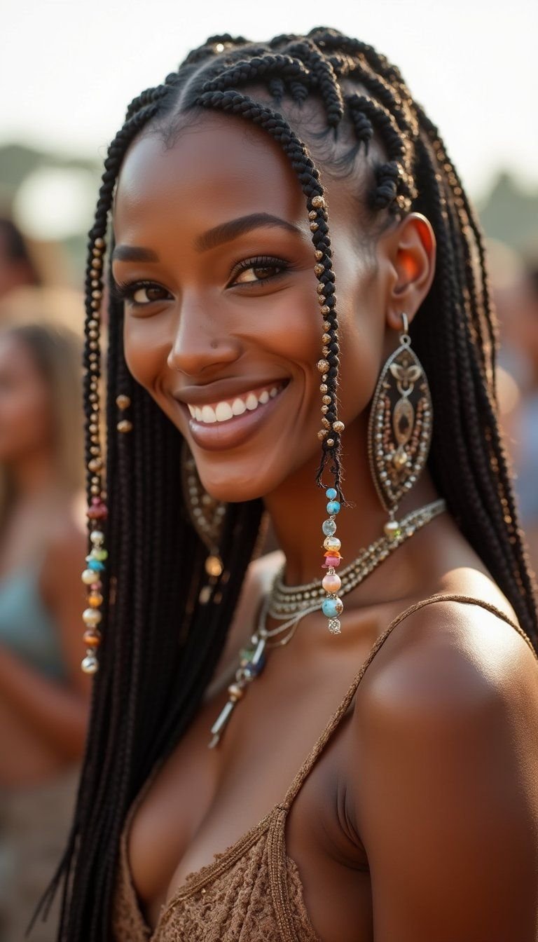 Beaded Micro Braids With Statement Jewelry Accents