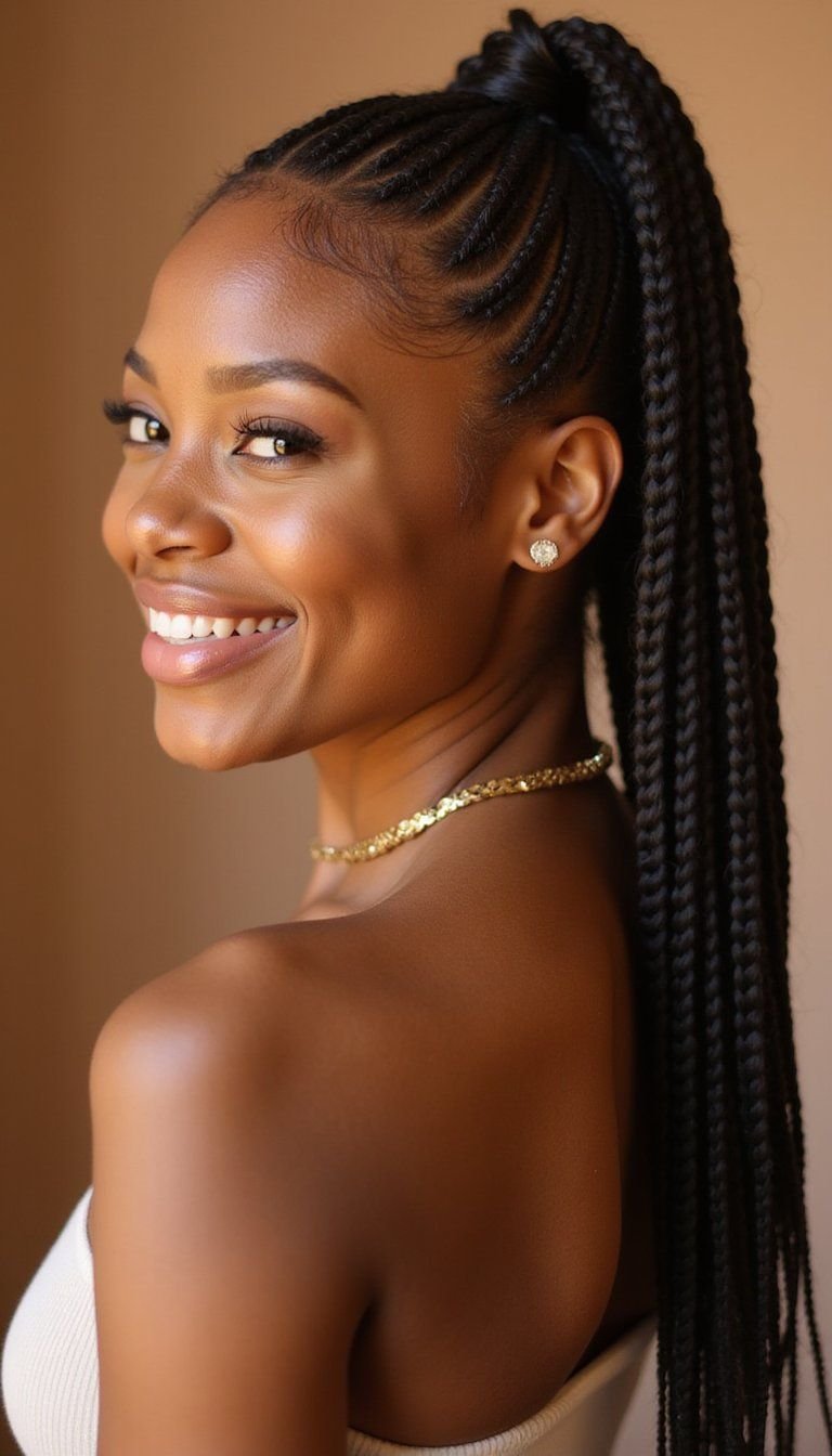 Deep Side Part Micro Braids Smooth Finish