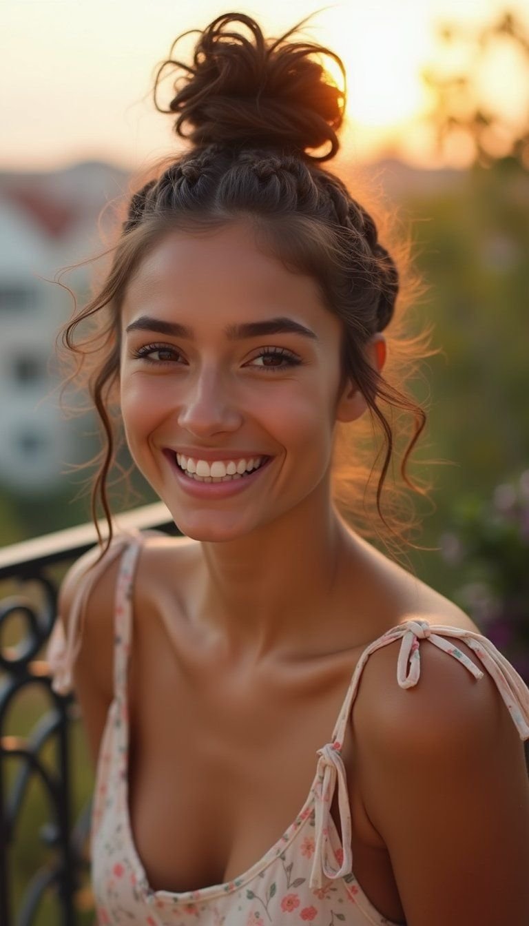 Messy Top Knot Micro Braids With Flyaways