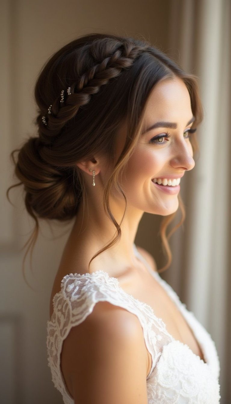 Micro Braids Crowned Into Elegant Low Updo