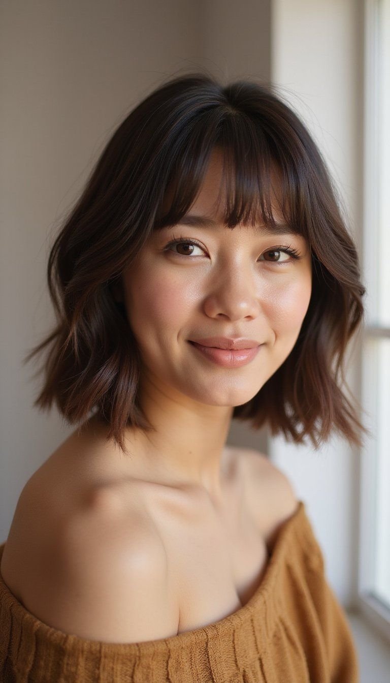Shoulder-Length Micro Braided Bob With Bangs