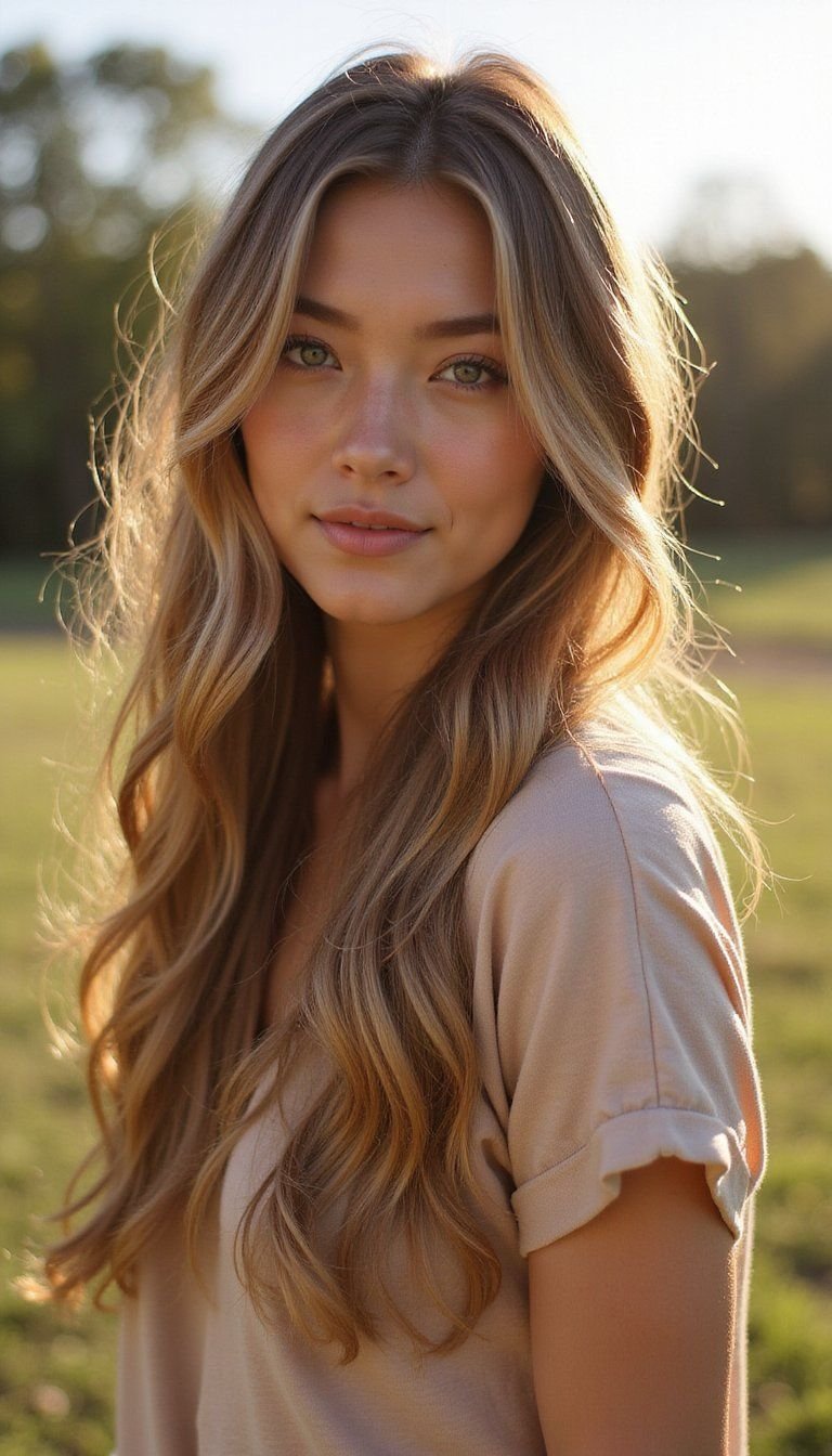 Middle Part With Blended Balayage Depth