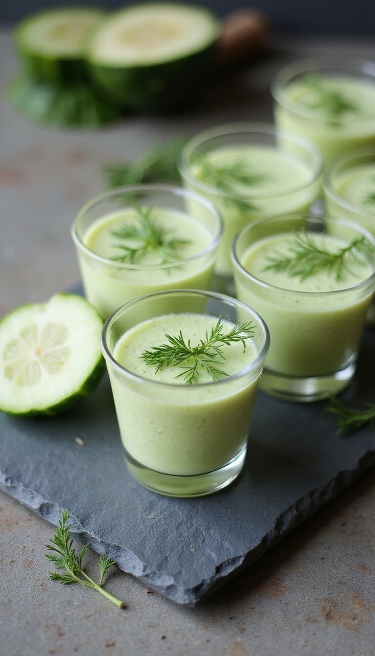 Chilled Cucumber Dill Soup Shot Appetizers