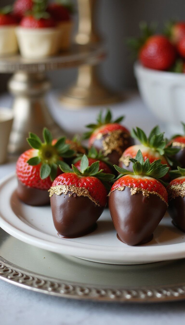 Chocolate Dipped Strawberries With Gold Leaf Accents