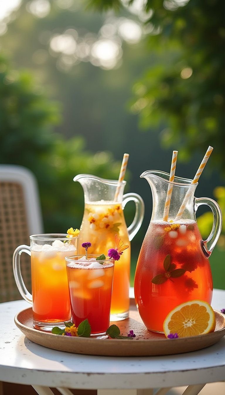 Floral Iced Tea And Mocktail Station Setup