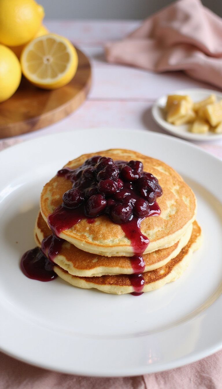 Lemon Ricotta Pancakes With Berry Compote