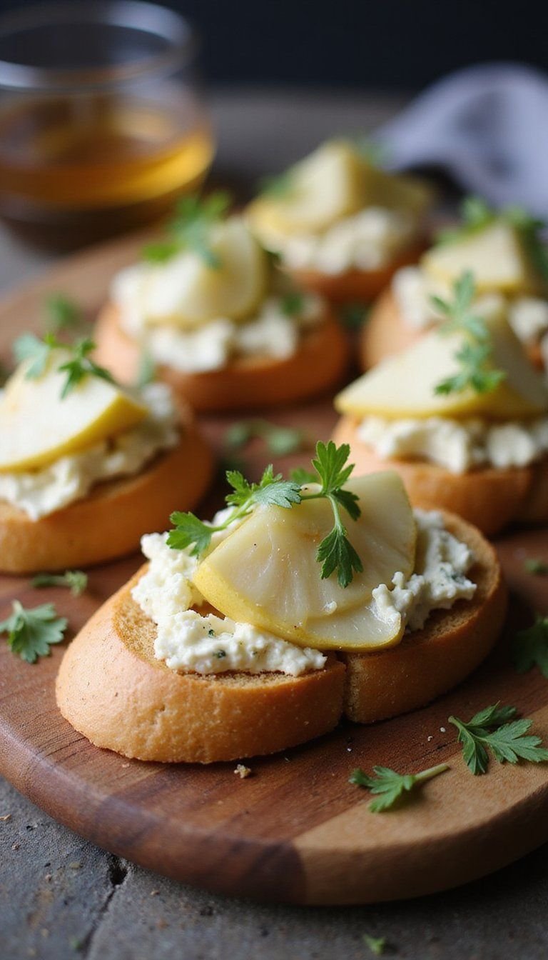 Pear and Gorgonzola Crostini With Honey Drizzle