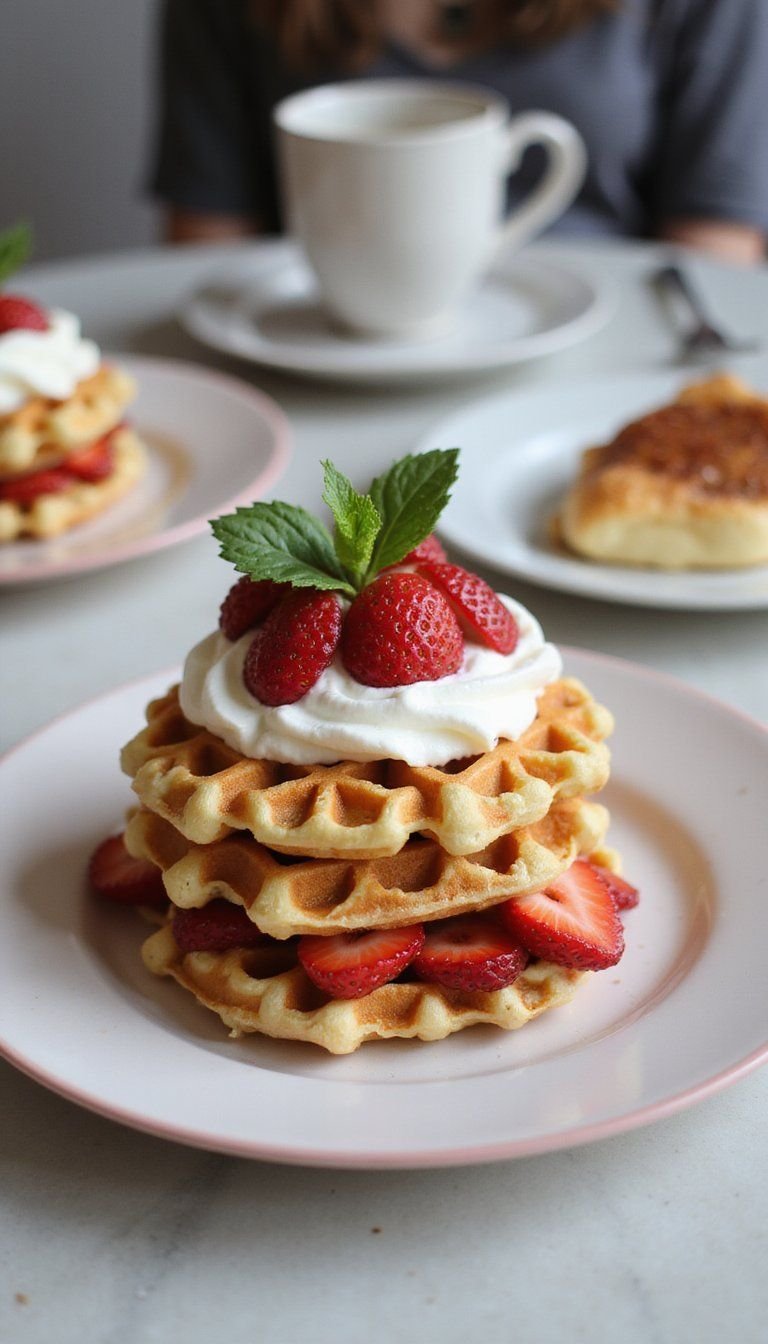 Strawberry Shortcake Waffle Stack With Cream