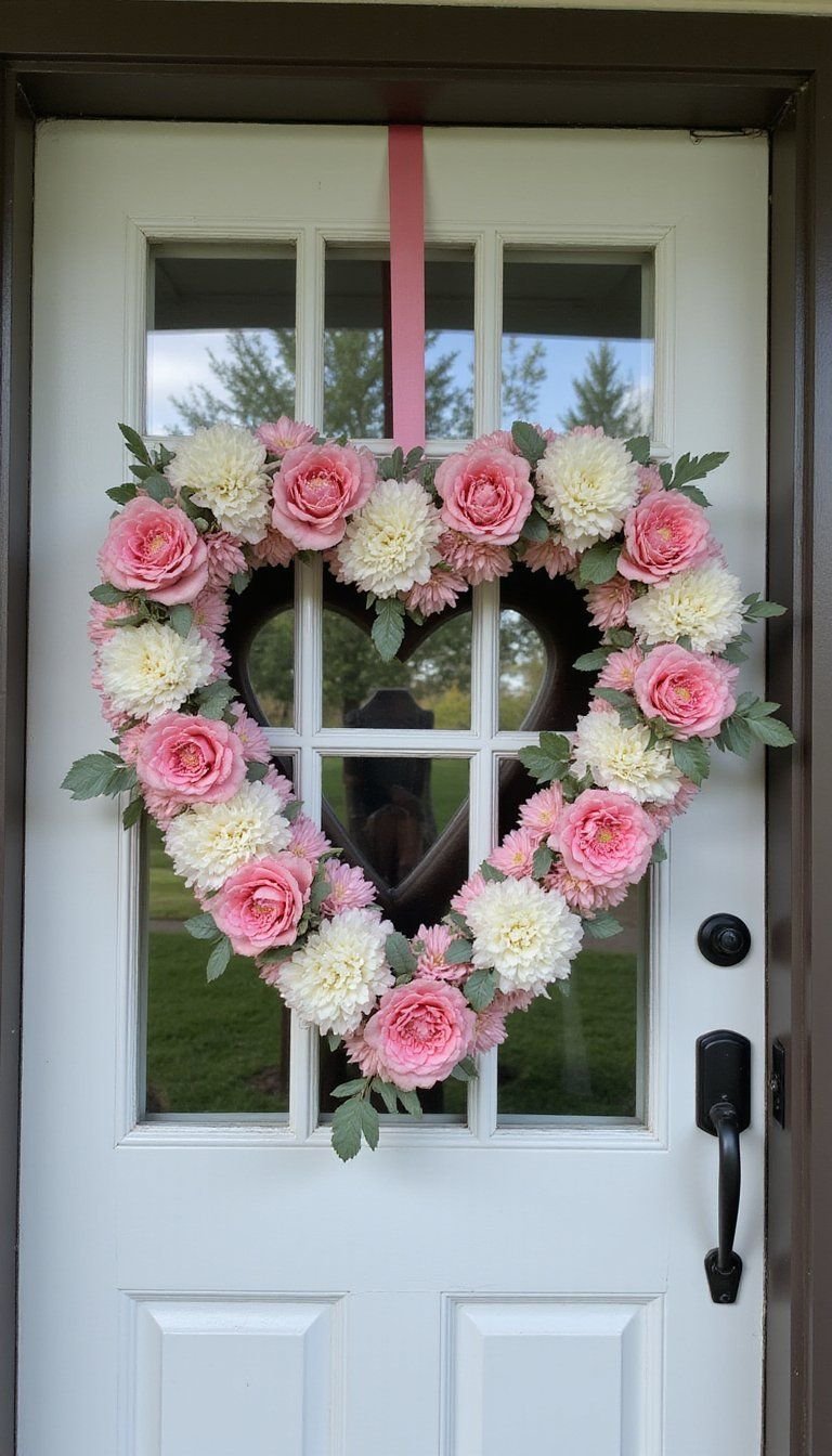 Heart-Shaped Floral Wreath For Front Door Surprise
