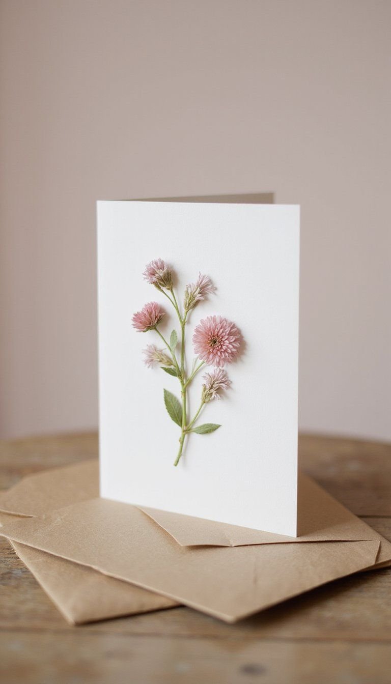 Pressed Flower Card With Tiny Bouquet Accent