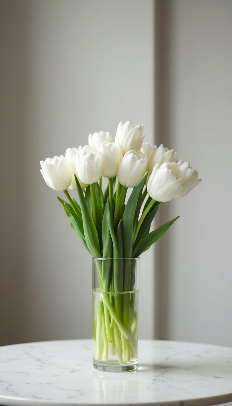 Tulip-Only Monochrome Cylinder Vase Display For Minimalists