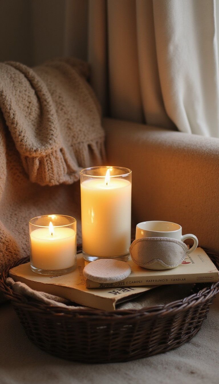Candlelight And Cozy Evening Relaxation Basket