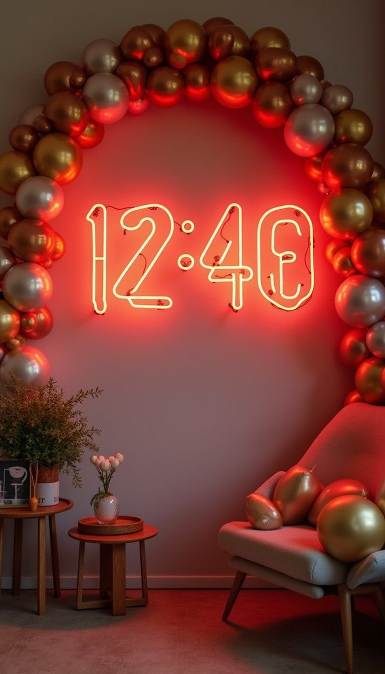 Neon Sign Framed With Metallic Balloon Garland