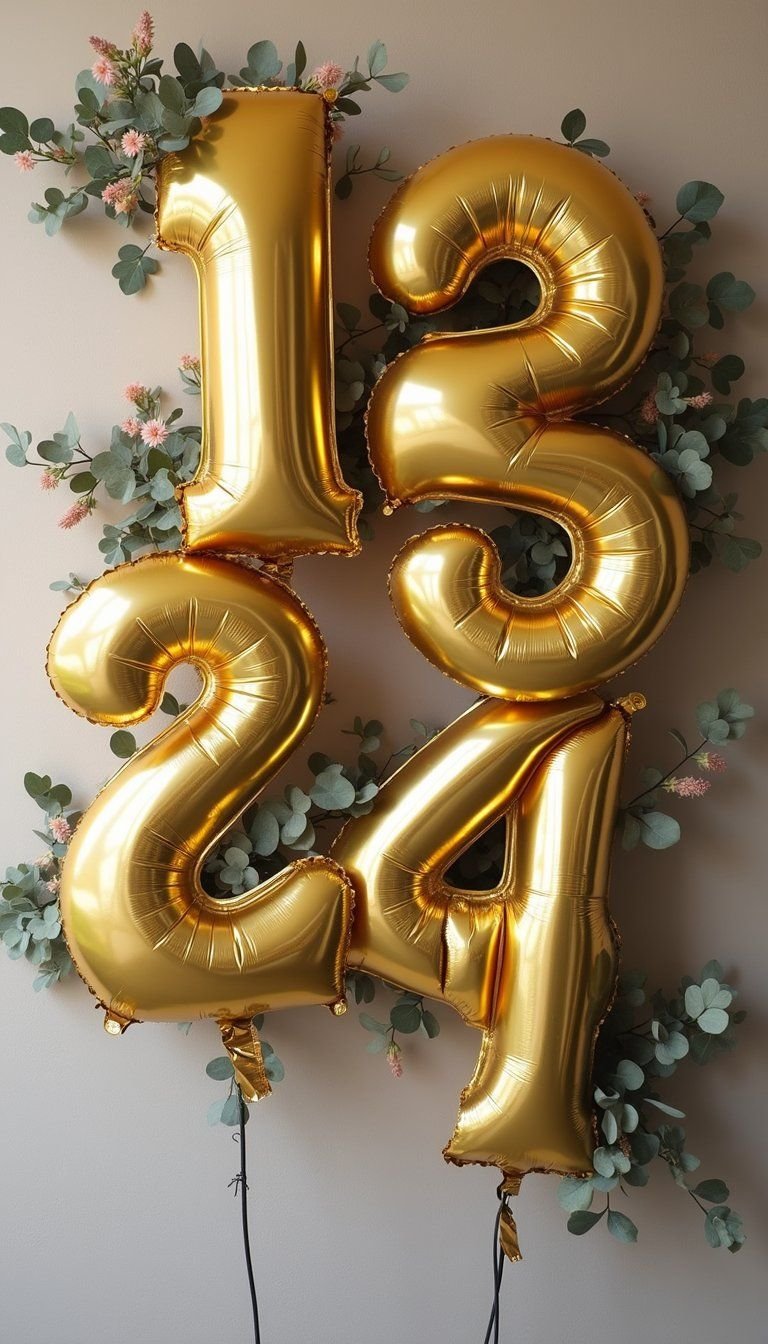 Oversized Number Balloons With Fresh Florals