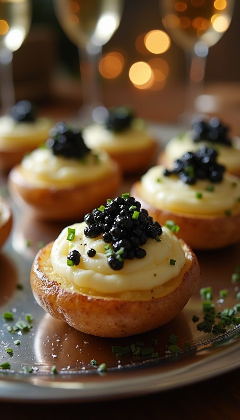 Caviar Potato Rounds With Creme And Chives