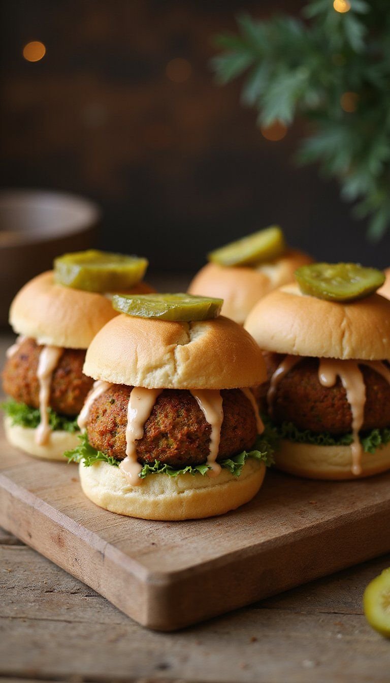 Falafel Sliders With Tahini Drizzle And Pickles