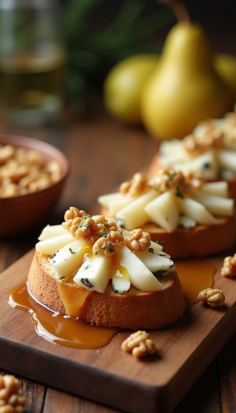 Pear And Blue Cheese Crostini With Honey