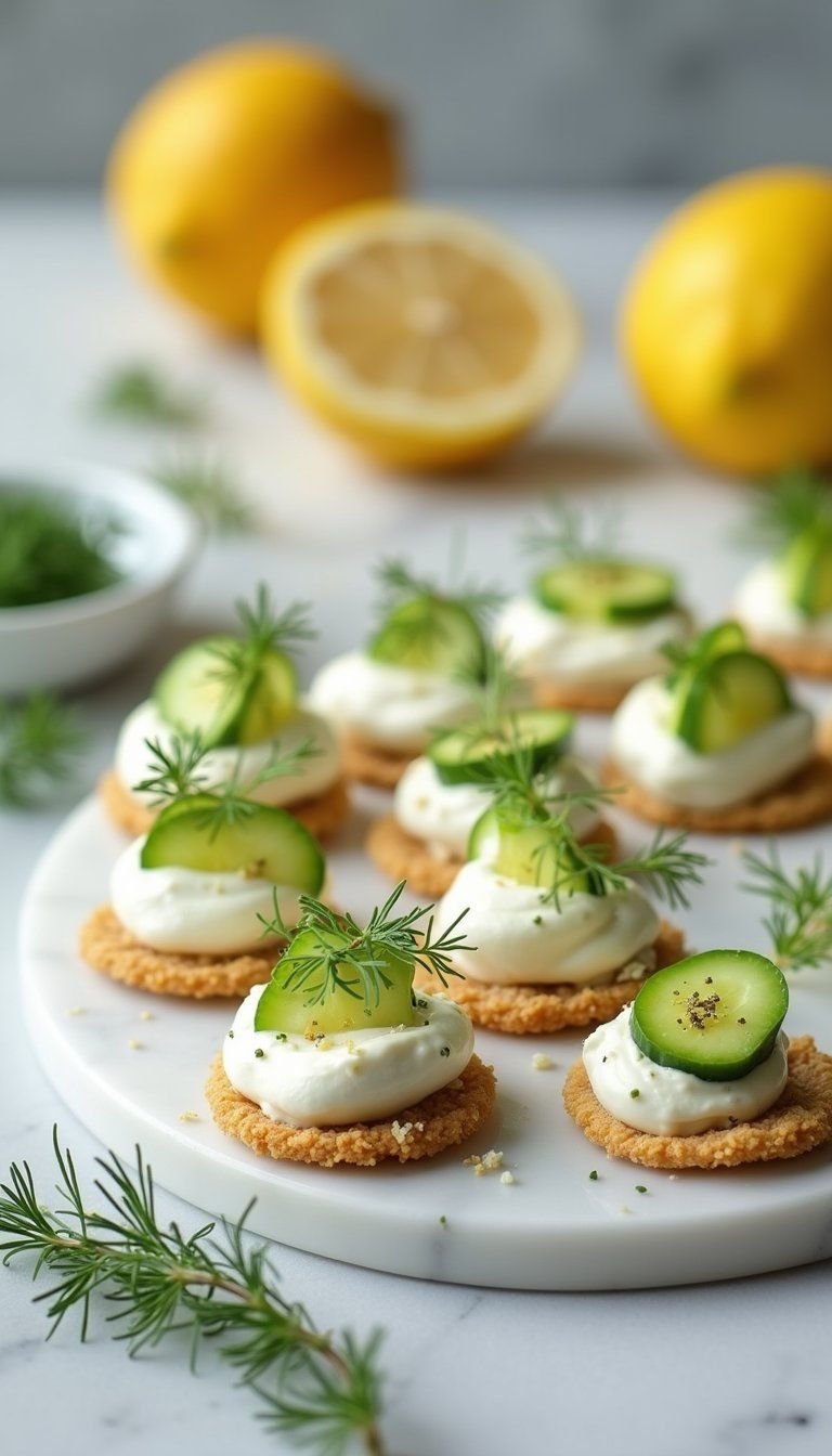 Yogurt Dill Cucumber Bites On Rye Crisps