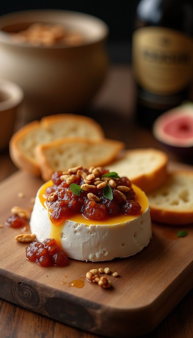 Baked Brie with Fig Jam and Toasted Nuts