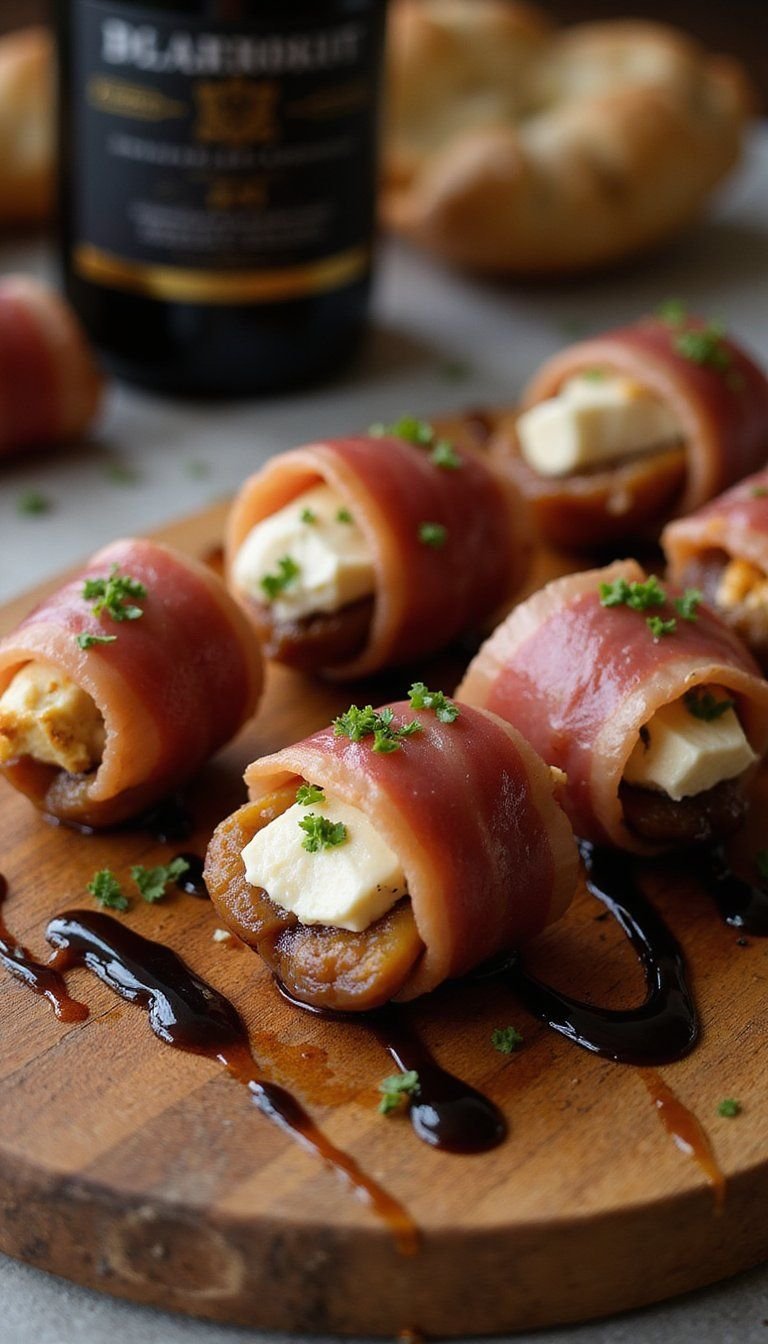 Crispy Goat Cheese Stuffed Dates Wrapped In Prosciutto
