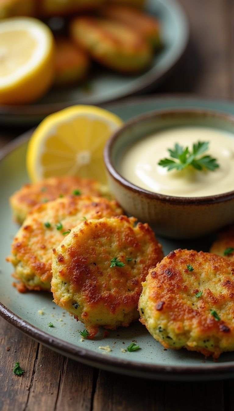 Crispy Parmesan Zucchini Fritters with Aioli Dip