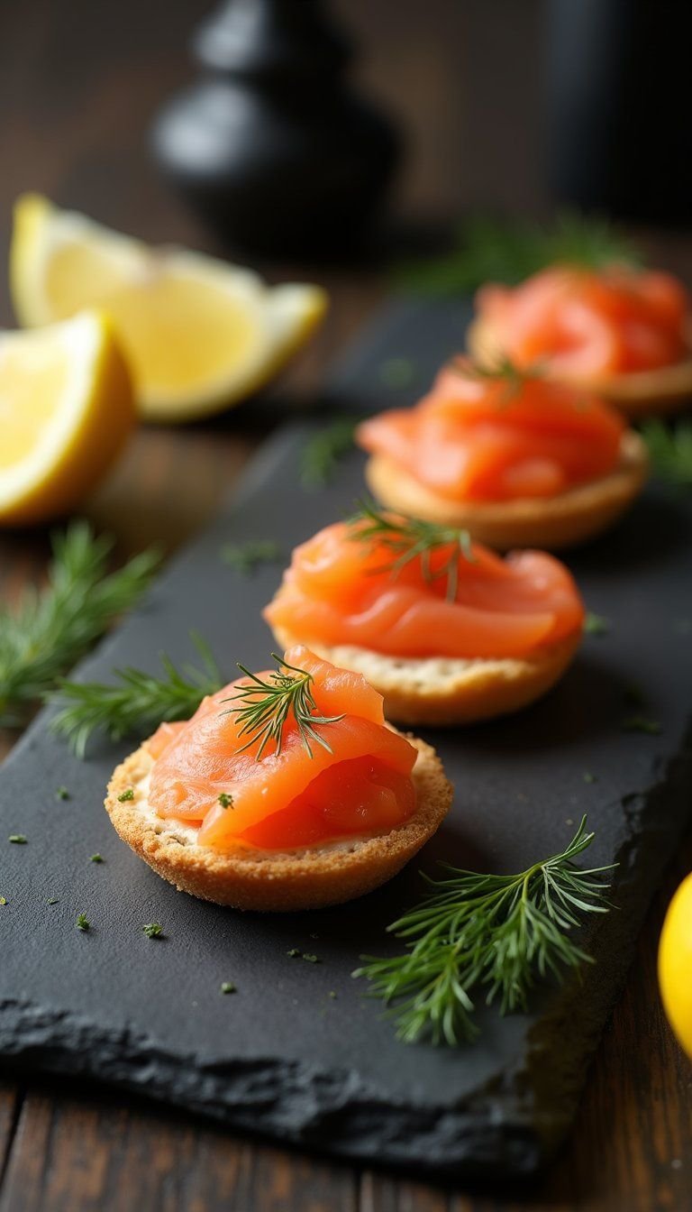 Mini Smoked Salmon Blinis with Citrus Creme