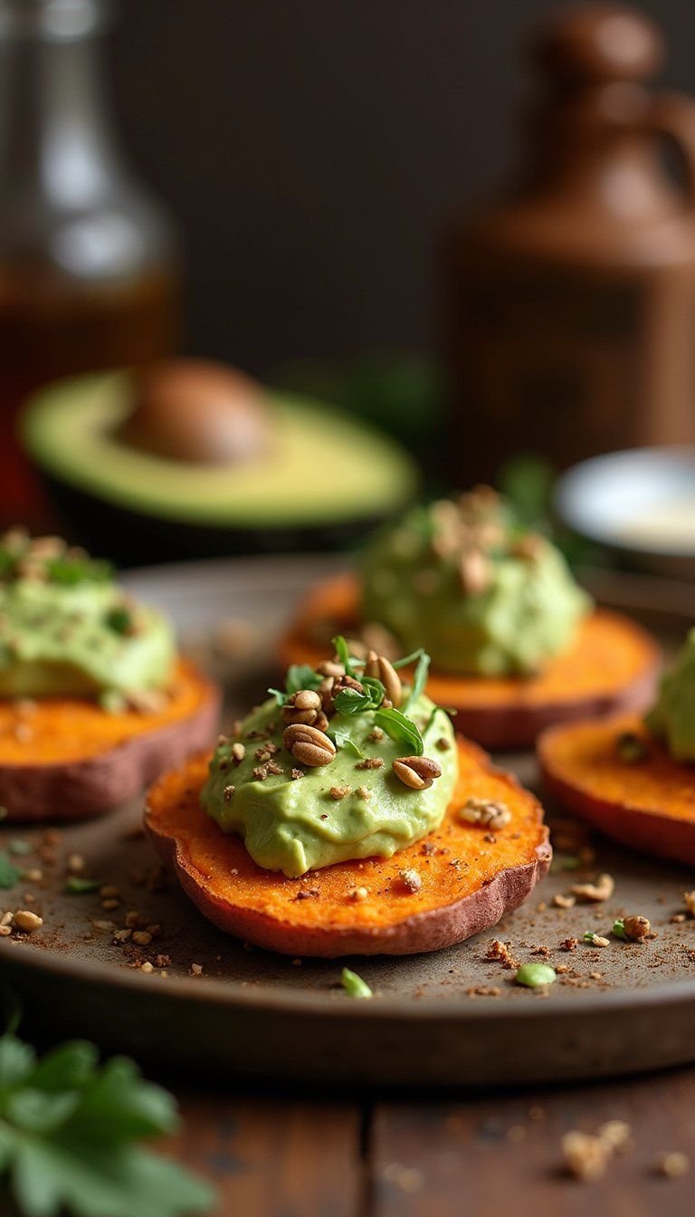 Spiced Sweet Potato Rounds with Avocado Crema