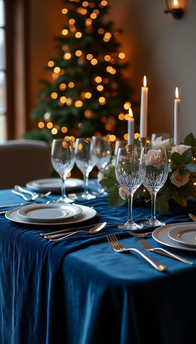 Midnight Blue Velvet And Twinkle Lights