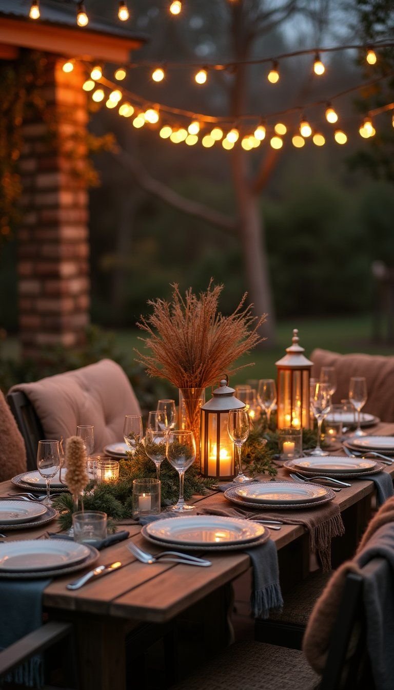 Outdoor Firelight Backyard Party Table Setup