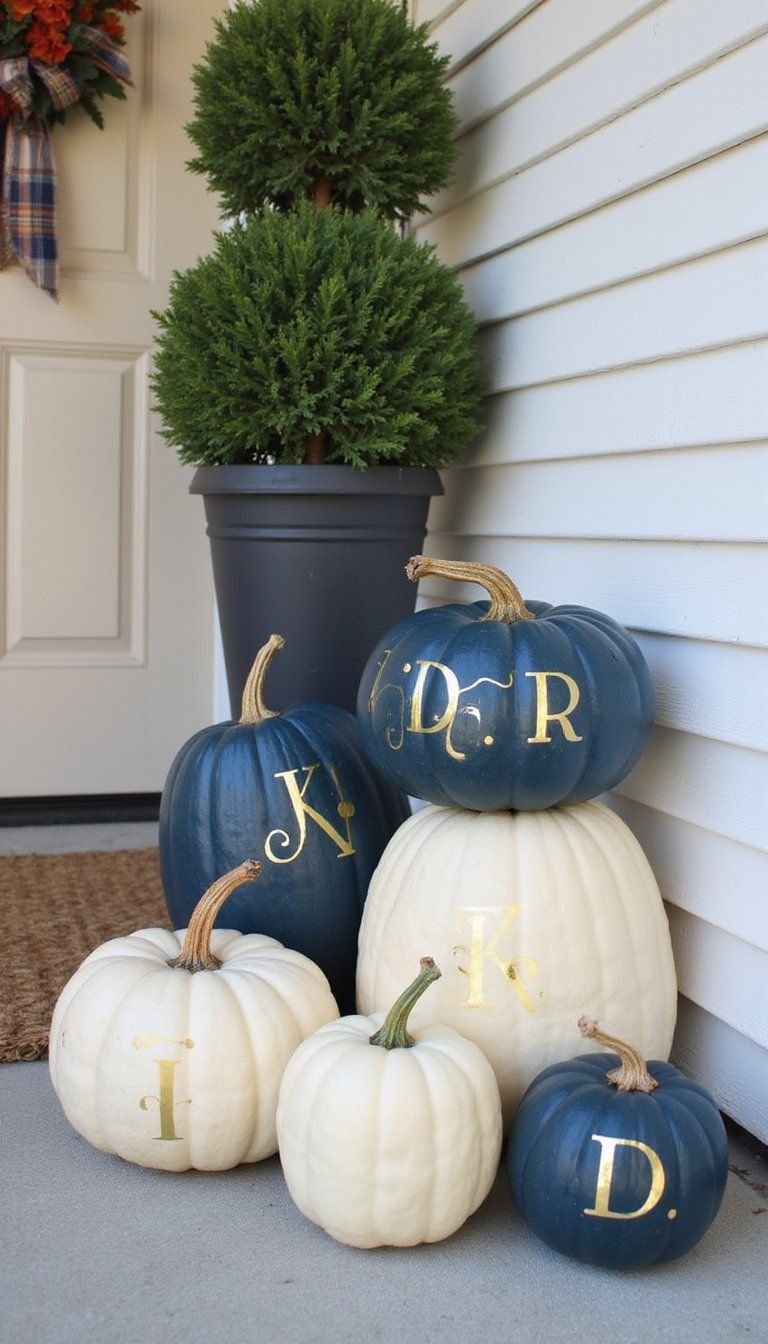 Monogram Sticker Pumpkins For Front Porch Welcome