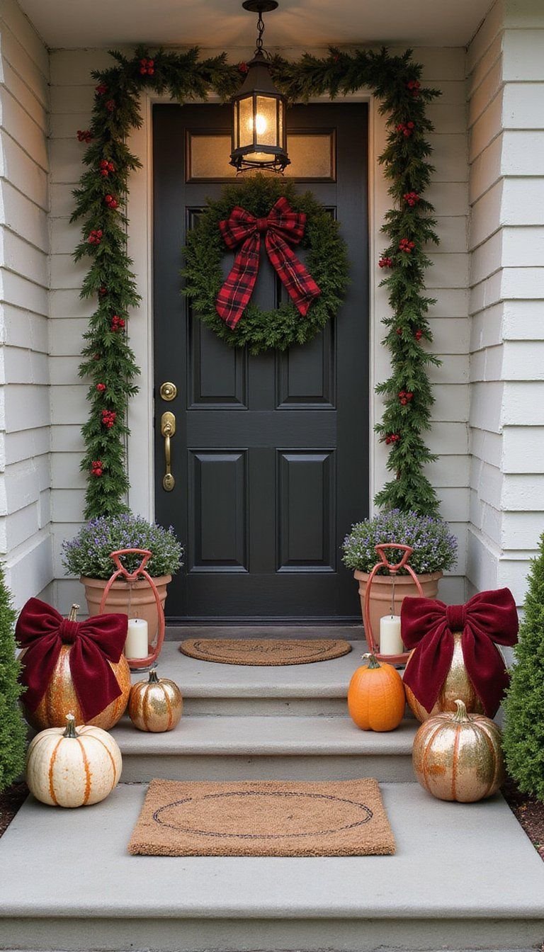 Oversized Bow Ribbon Pumpkins For Doorsteps