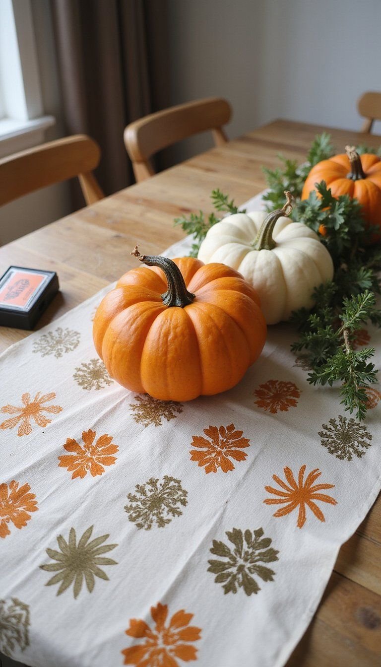 Stamped Fabric Ink Pumpkins With Repeating Motifs