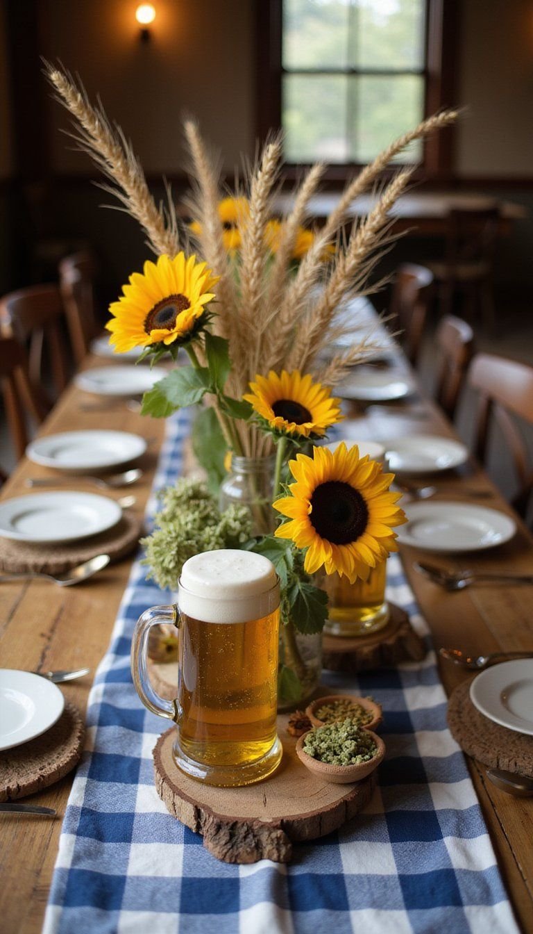 Rustic Beer Stein Centerpiece With Fresh Flowers