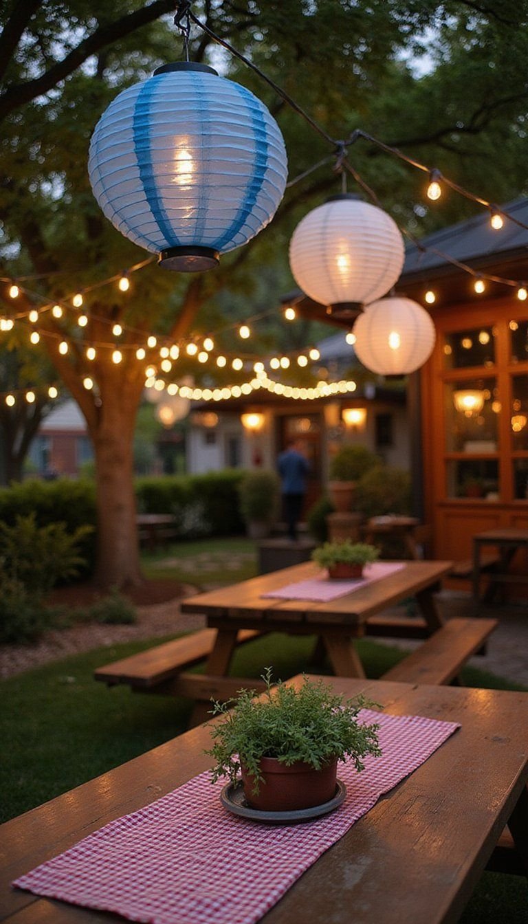 String Lights And Paper Lantern Beer Garden