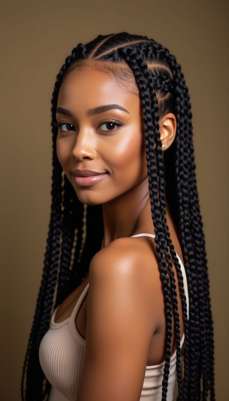 Braided Feed-In Passion Twist Cornrows With Shine