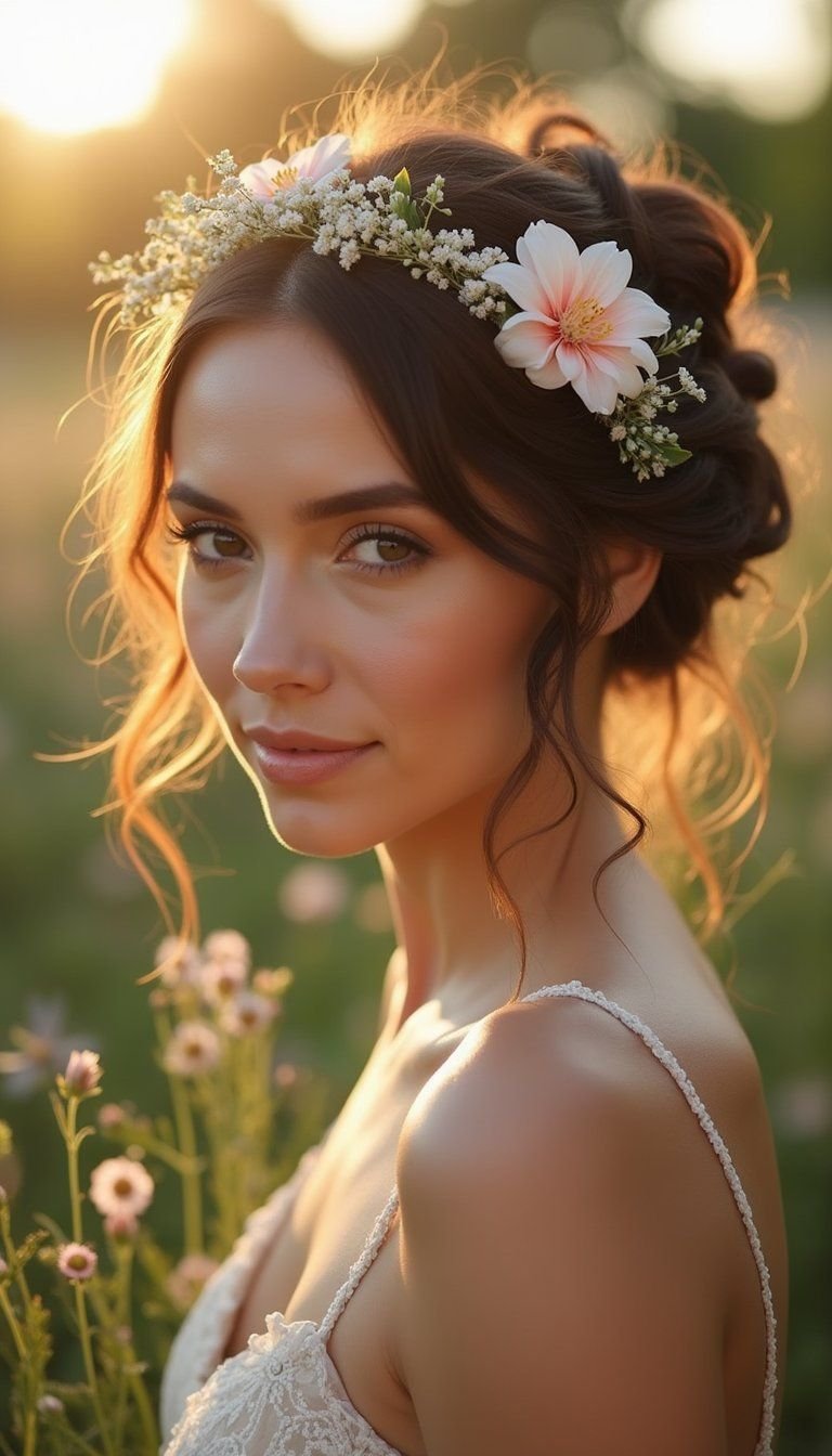 Passion Twist Halo Crown Updo With Florals