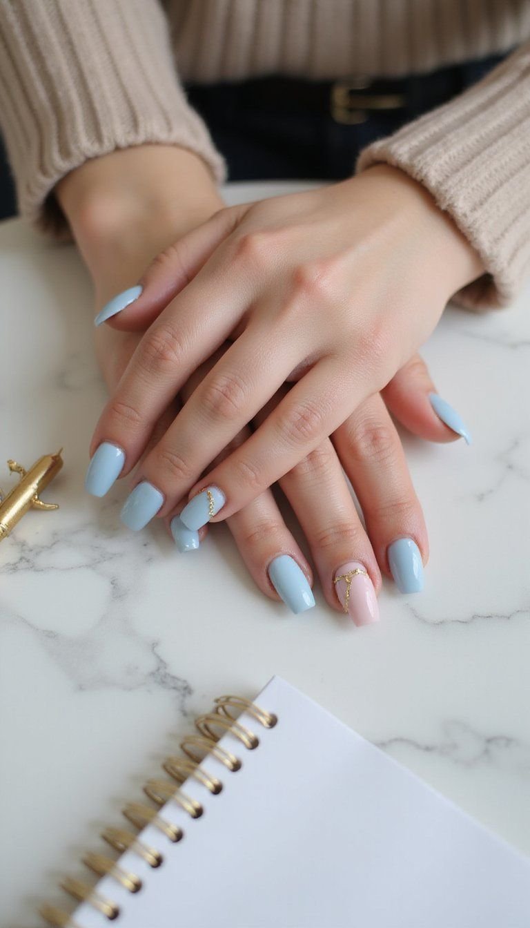 Metallic Thread Pastel Nail Art Minimal Look