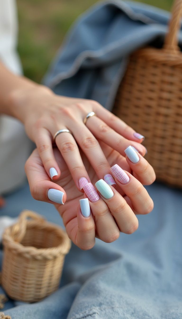 Pastel Plaid Nails For Casual Weekend Vibes