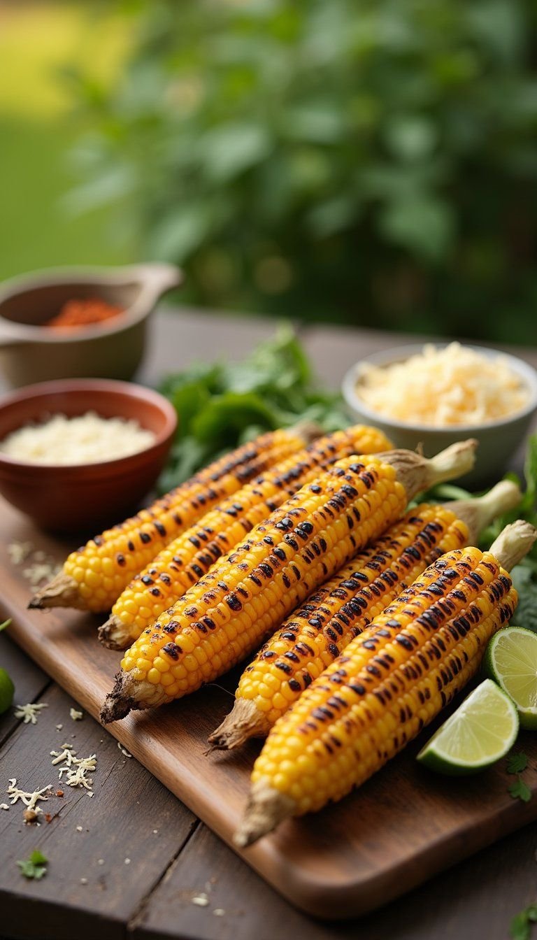 Grilled Corn Bar With Toppings And Spices
