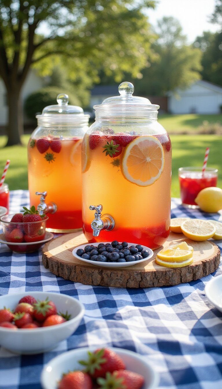 Red White Blue Beverage Dispenser With Fruit