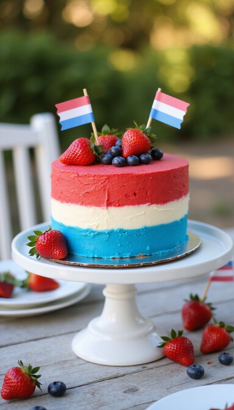 Red White Blue Layered Sheet Cake Station